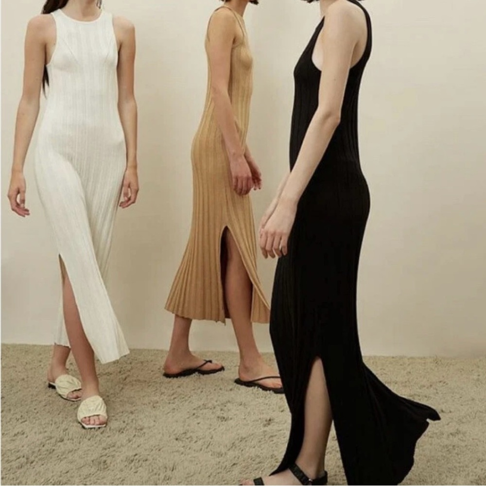 Lou Lou Studio Sleeveless Knit Ribbed Maxi Dress Tan New